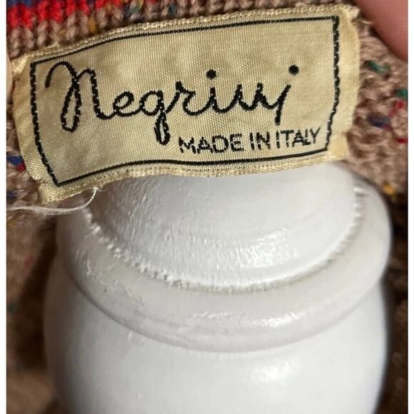 Negrini Made Italy Knit Speckled Long Sleeve V Neck Preppy Sweater Wool Blend L - Picture 5 of 7